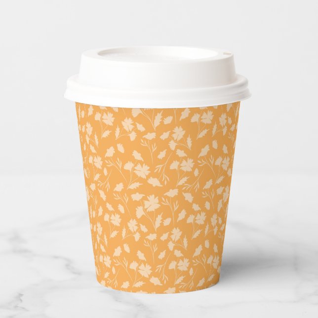 Soft floral pattern on orange background  paper cups (Front)