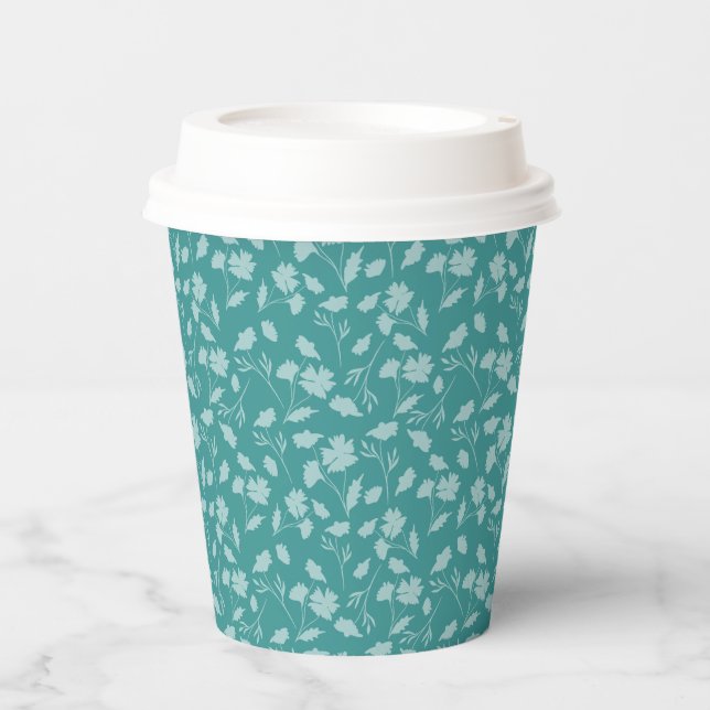 Soft floral pattern on soft blue background paper cups (Front)