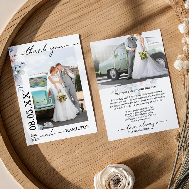 Soft Floral Photo Wedding Thank You Card (Soft Floral Photo Wedding Thank You Card)