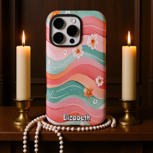 Soft Floral Pink And Teal Waves iPhone 16 Pro Case