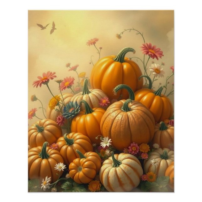 Soft Floral Pumpkins Poster (Front)