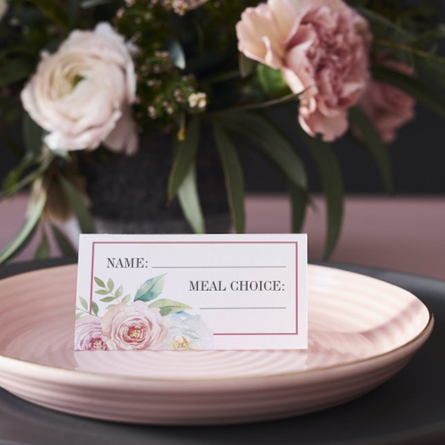 Soft Floral Romantic Greenery Wedding Meal Choice Place Card (Creator Uploaded)