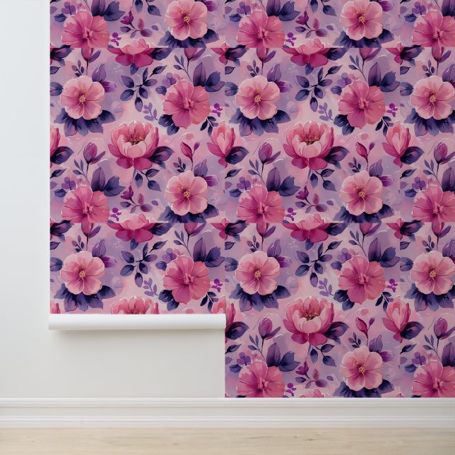 Soft Floral Watercolor Effect Peel and Stick Wallpaper (Application)