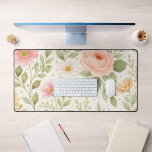 Soft Floral Watercolor Pattern Desk Mat