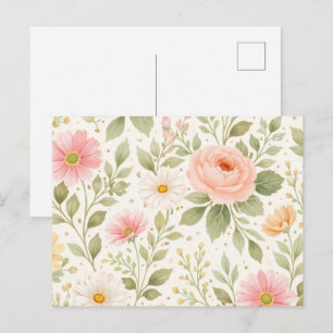 Soft Floral Watercolor Pattern Holiday Postcard