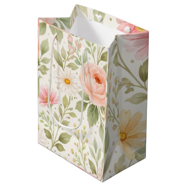 Soft Floral Watercolor Pattern   Medium Gift Bag (Front Angled)