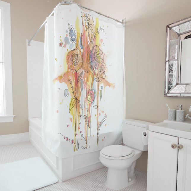 Soft Floral Watercolor Shower Curtain (In Situ)