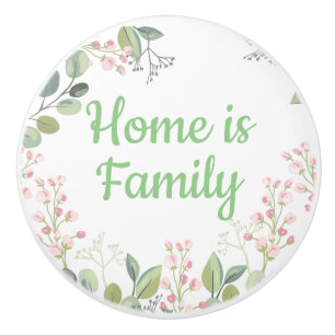 Soft Floral with Leaves and Tiny Budding Flowers Ceramic Knob