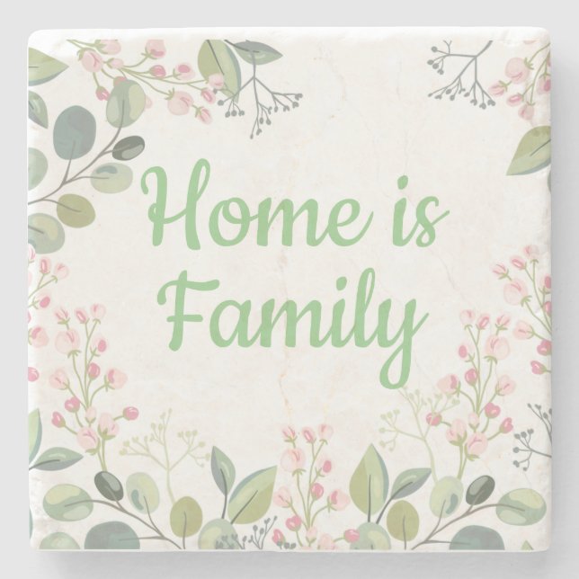 Soft Floral with Leaves and Tiny Budding Flowers Stone Coaster (Front)