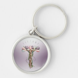 Soft Florals & Pastel Chic Tulip Monogram 'M' Keychain