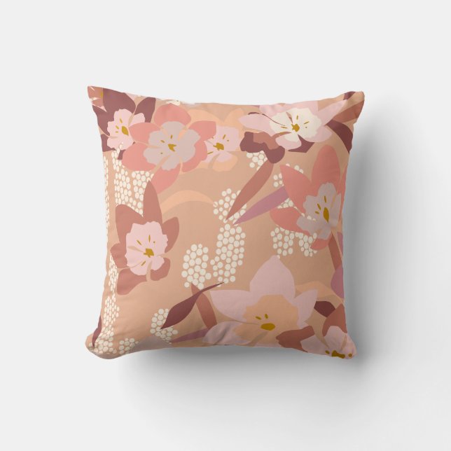 Soft Flowers - Peach Throw Pillow (Front)