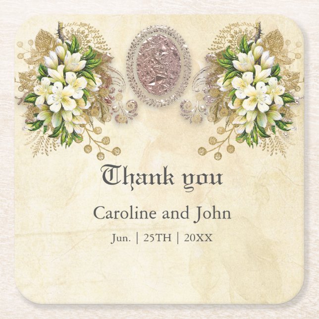 Soft flowers square paper coaster (Front)