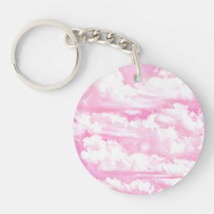 Soft Fuchsia Pink Girly Clouds Keychain