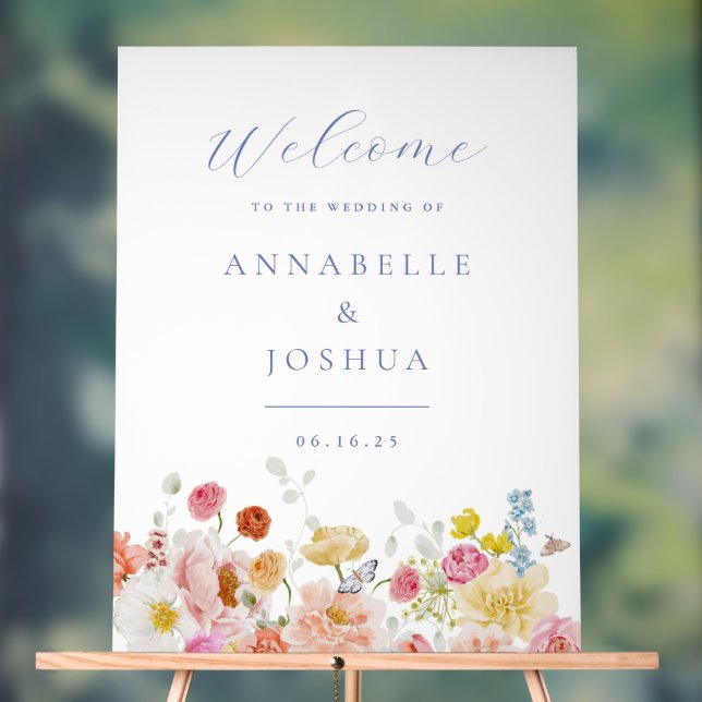 Soft Garden Florals Wedding  Acrylic Sign (Neutral)