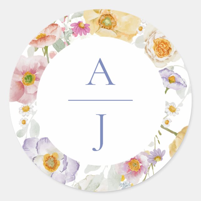 Soft Garden Florals Wedding  Classic Round Sticker (Front)