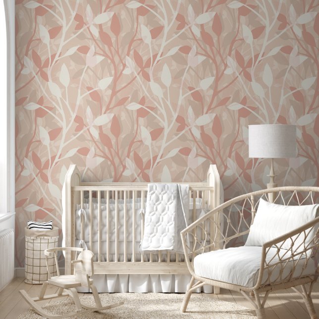 Soft Garden Mist Botanical Layers of Leaves Wallpaper (Kids)