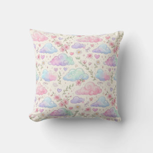 Soft Girl Cloud Pattern Pastel Watercolor Throw Pillow