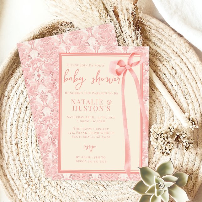 Soft Girl Floral Romantic Blush Pink Bow Coquette Invitation (Creator Uploaded)