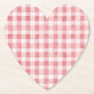 Soft Girly Pink White Plaid Stripes Bridal Shower Paper Coaster