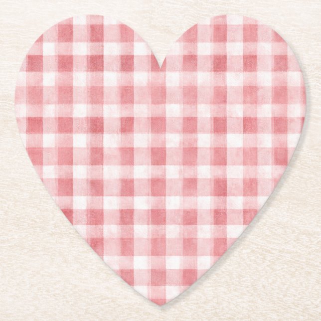 Soft Girly Pink White Plaid Stripes Bridal Shower Paper Coaster (Front)