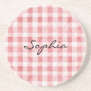 Soft Girly Pink White Plaid Stripes   Coaster