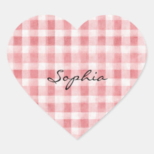 Soft Girly Pink White Plaid Stripes   Heart Sticker