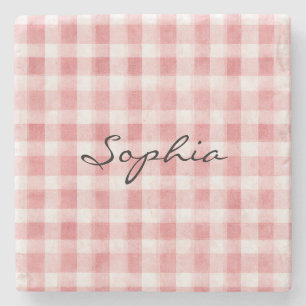 Soft Girly Pink White Plaid Stripes   Stone Coaster
