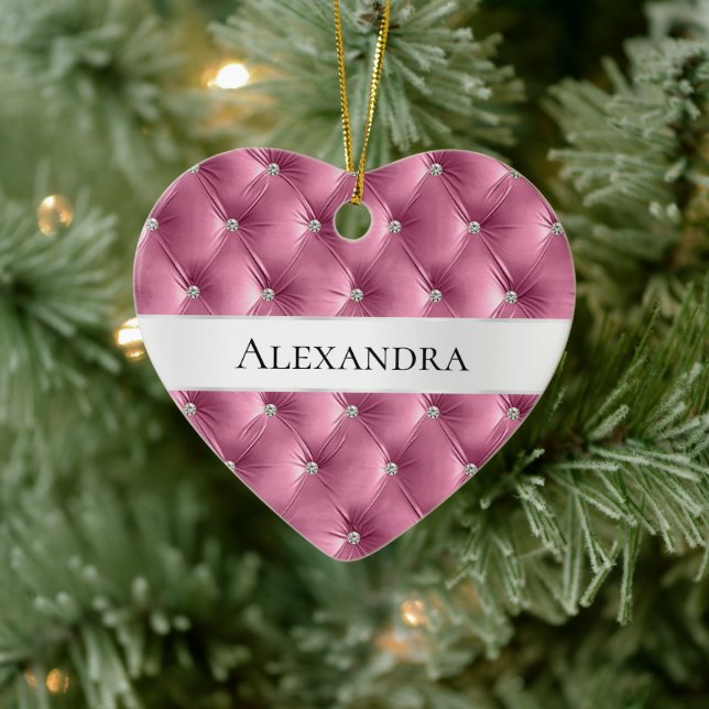 Soft Glam Pink Luxury faux Velvet Christmas Ceramic Ornament (Tree)