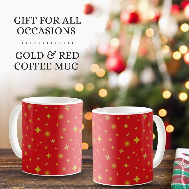 Soft Glow Golden Stars & Floral Petals Pattern Coffee Mug (Creator Uploaded)