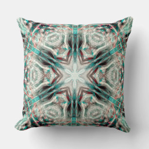 Soft glow on blue sandy texture, kaleidoscope star throw pillow
