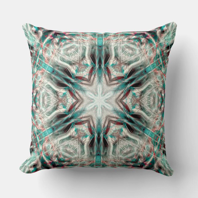 Soft glow on blue sandy texture, kaleidoscope star throw pillow (Front)