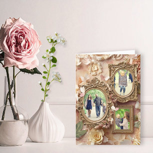 Soft Gold Baroque Floral Memory Frame Collage Holiday Card