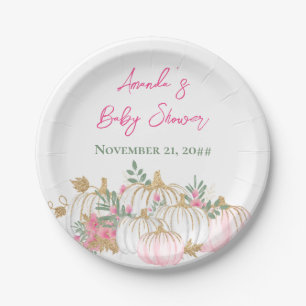 Soft Gold Blush Pink Rose Pumpkin Baby Shower Paper Plate