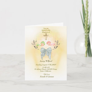 Soft gold cross Baptism folded invitation