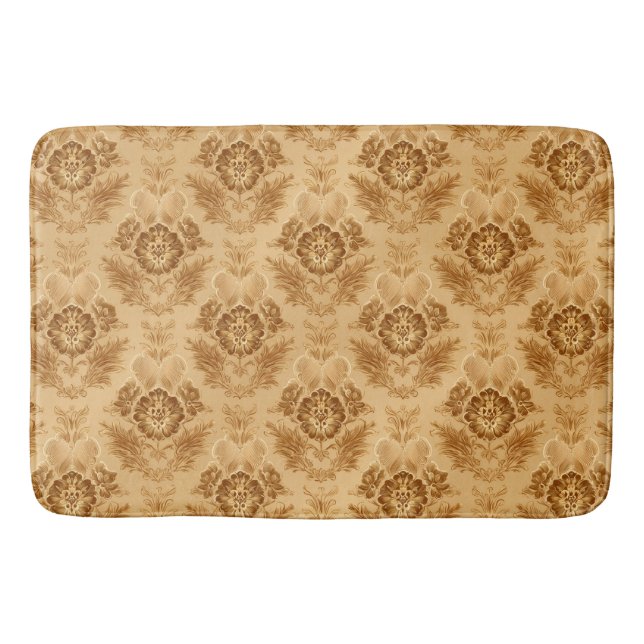 Soft Gold Damask Floral Bath Mat (Front)