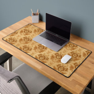 Soft Gold Damask Floral Desk Mat