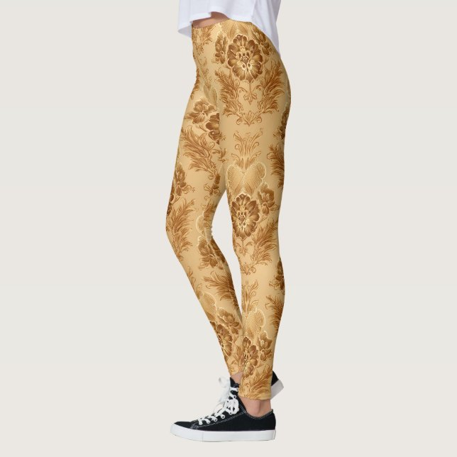 Soft Gold Damask Floral Leggings (Left)