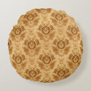 Soft Gold Damask Floral Round Pillow