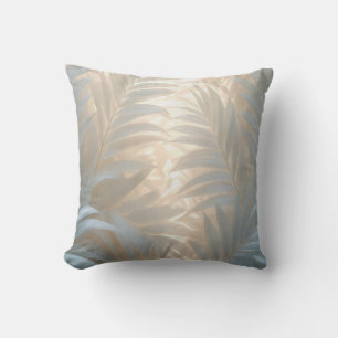 Soft gold of white tropics, pastel palm leaves throw pillow