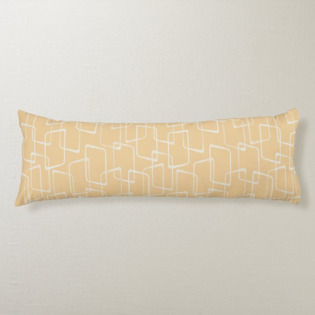 Soft Gold Retro Lino Print Geometric Pattern Body Pillow (Front)