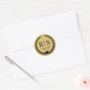 Soft Gold Wedding Monogram Initials Classic Round Sticker