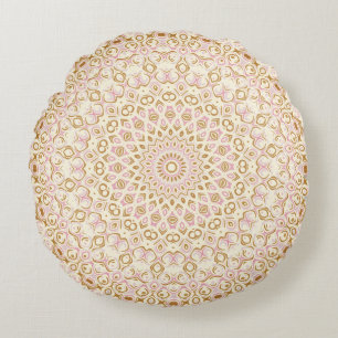 Soft Golden Blush Mandala Design Round Pillow