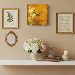 Soft golden calla lilies square wall clock