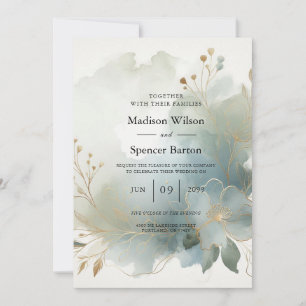 Soft Golden Dusty Blue Romance Wedding Invitation