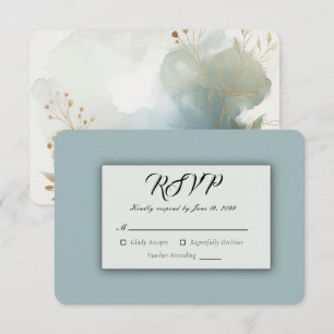 Soft Golden Dusty Blue Romance Wedding RSVP Card