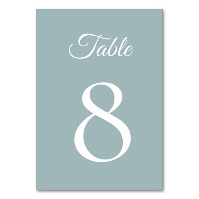 Soft Golden Dusty Blue Romance Wedding Table Number (Front)