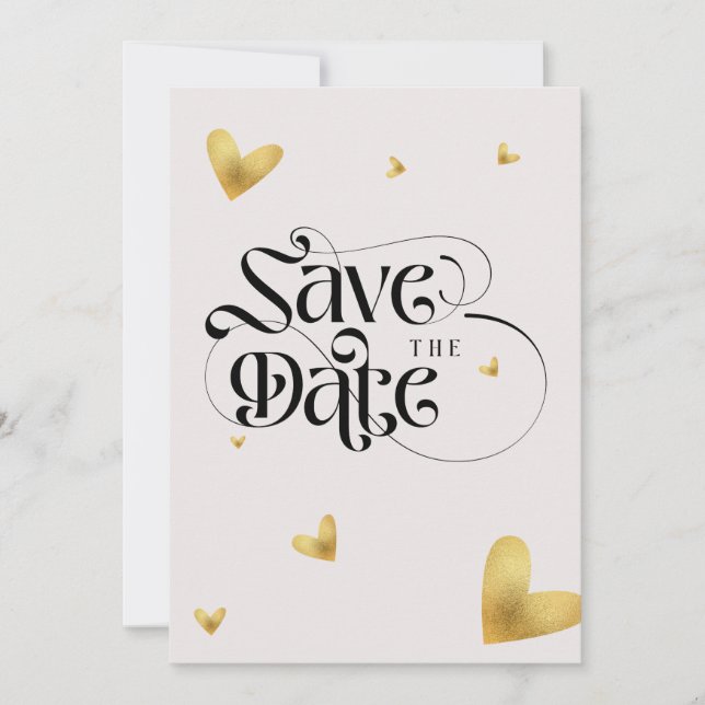 Soft golden heart calligraphy wedding  save the date (Front)