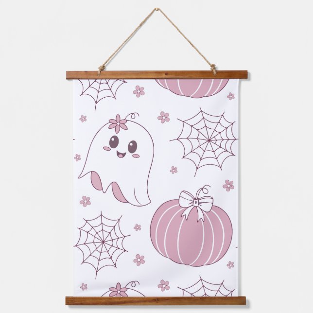 Soft Goth Pastel Halloween Pattern Hanging Tapestry (Front)