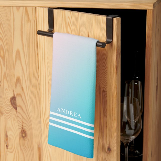 Soft gradient iridescent background white stripes kitchen towel (Thirds Fold)