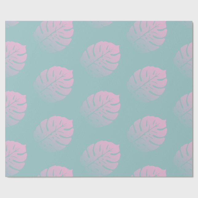 Soft Gradient Monstera Tropical Leaf Pattern Blue Wrapping Paper (Flat)